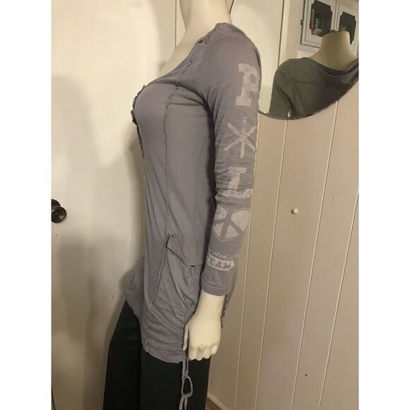 Anama Lightweight Womens Small Gray Ruched Sides Tunic Dress Graphics Peace Sign - Picture 3 of 7